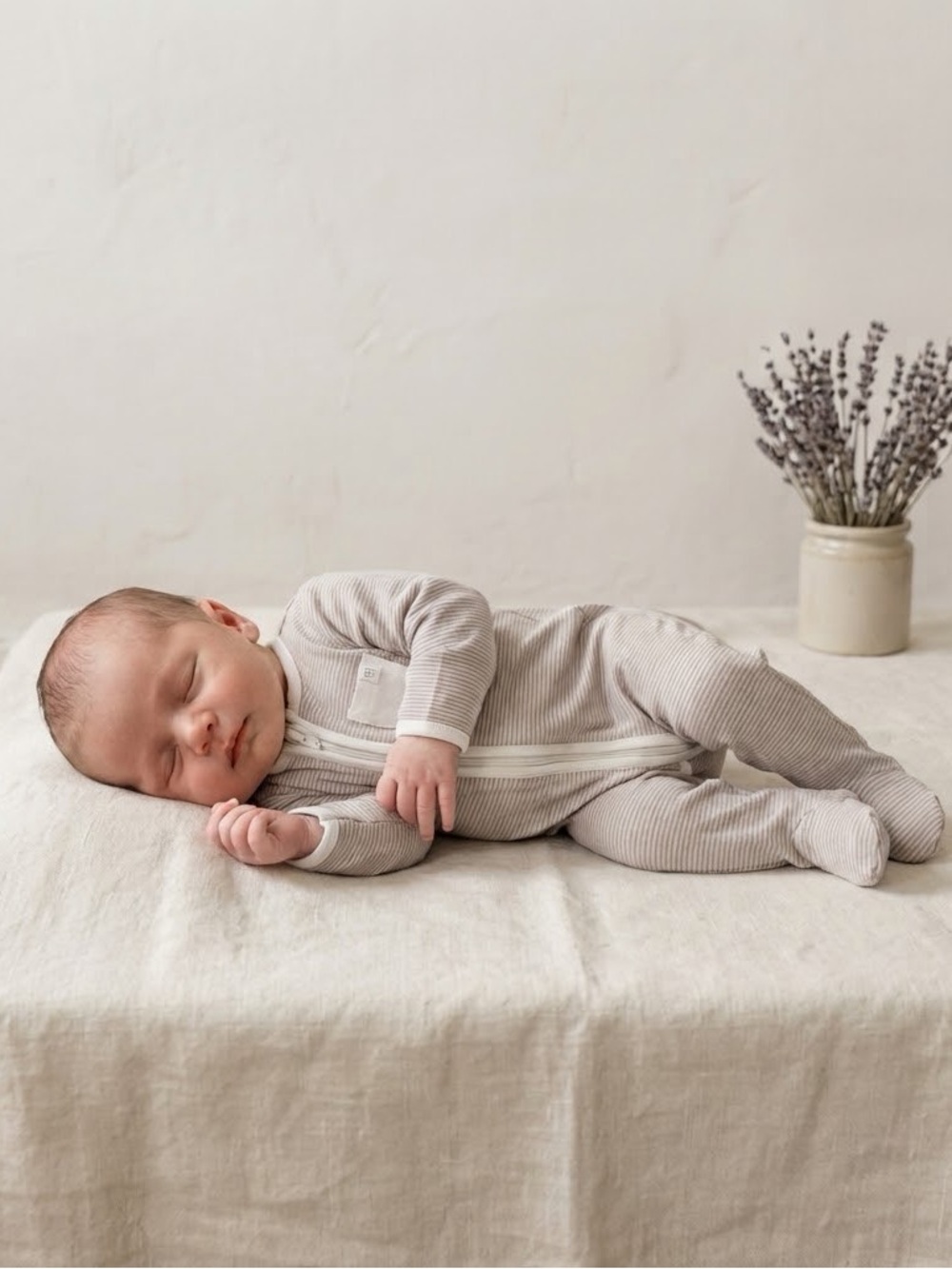 Mori Organic Cotton Brown Stripe Long Sleeve 2-Way Clever Zip Footie Sleeper